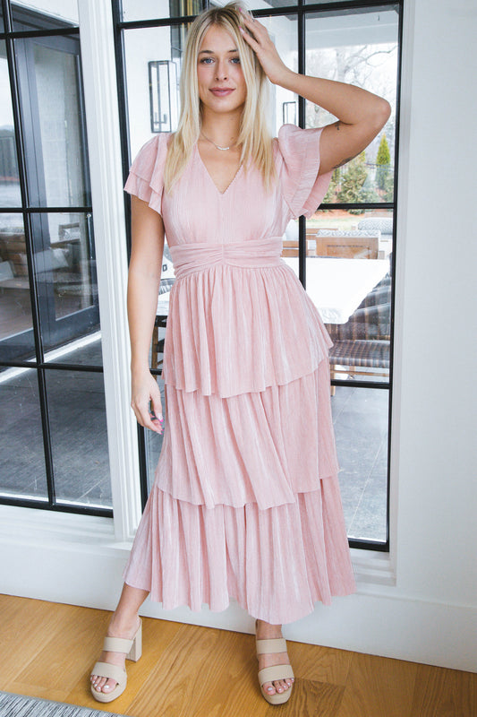 Addison Pleated Midi Dress, Dusty Pink